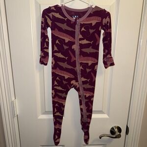 Kickee Pants Bamboo Footed Sleeper One Piece Size 9-12 Months Purple Shark Print